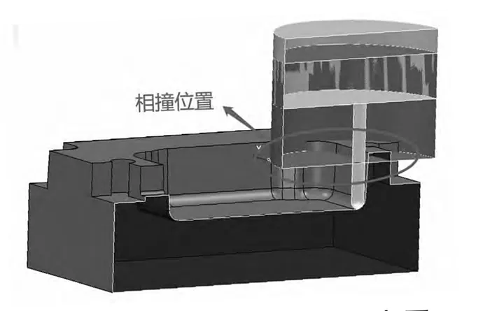 Figure 6 Schematic diagram of the collision between the tool handle and the workpiece 1