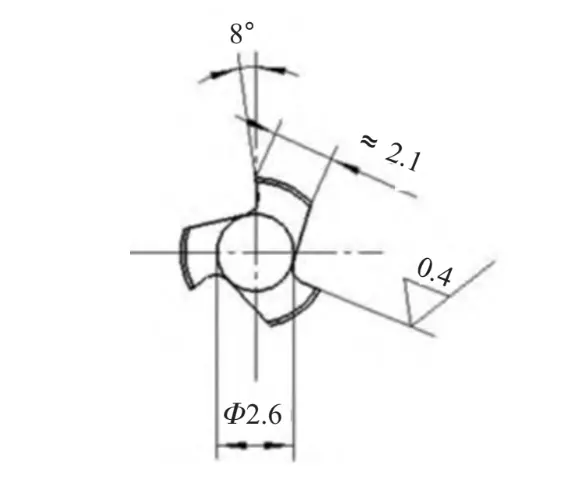 Figure 2 Standard straight flute tap groove structure (unit mm)