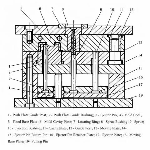 Figure 7 Two dimensional assembly of injection mold