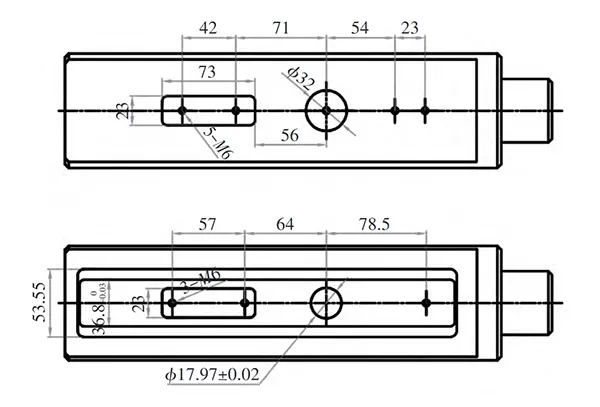 Figure 1 Two dimensional drawing of the tooling fixture for the door lock