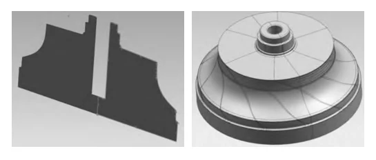 Figure 3 Envelope of the impeller's outer contour Figure 4 Solid model of the impeller blank Figure 3 Envelope of the impeller's outer contour Figure 4 Solid model of the impeller blank