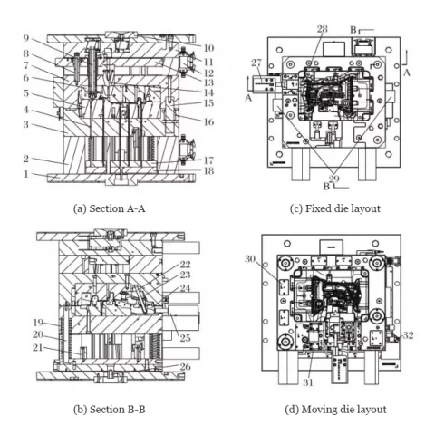 Fig.11 Injection mold structure for valve cover of automobile engine