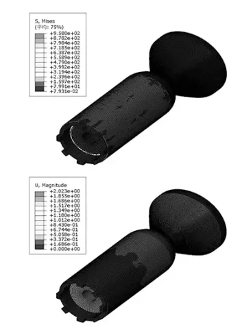 Figure 5 Finite element analysis diagram of internal support fixture and thin walled component