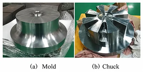 Figure 2 Physical images of the impeller blank and fixture