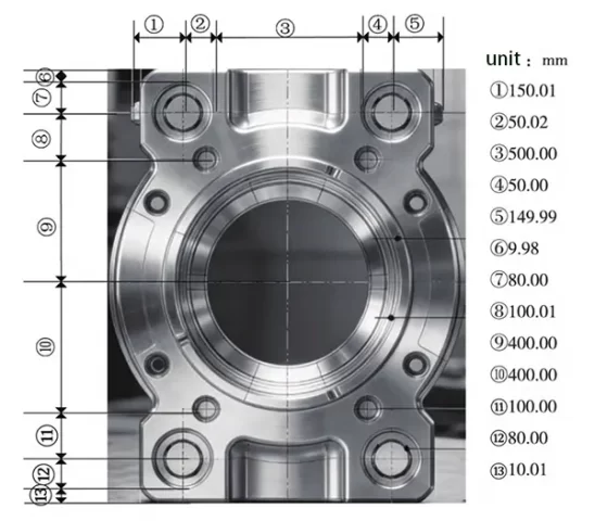 Figure 3 Measurement results of machined parts and dimensions at various locations